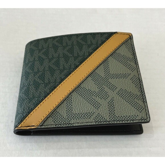 New Michael Kors Cooper Men's Billfold Wallet Olive / Army Green multi - Picture 2 of 5